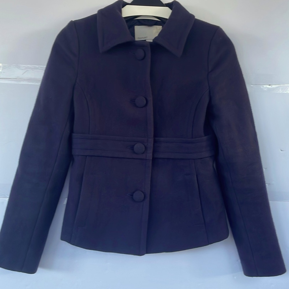 Old Navy 80% Wool Dark Purple Lined Pea Coat with Defined Waistband XS